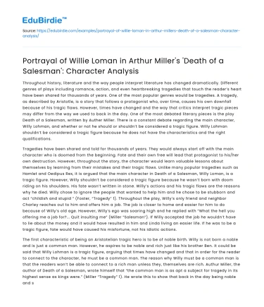 Character Analysis of Willie Loman in ‘Death of a Salesman’
