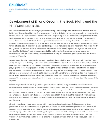 Eli and Oscar’s Development in ‘Night’ and ‘Schindler’s List’