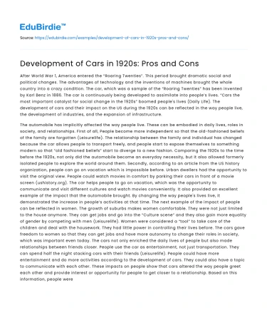 Development of Cars in 1920s: Pros and Cons