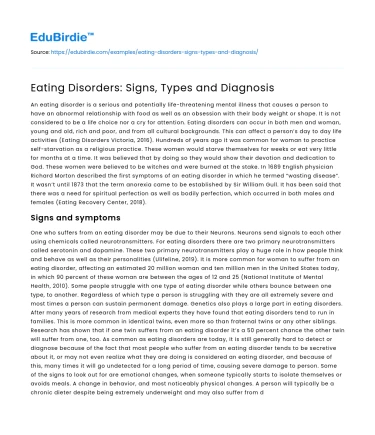 Eating Disorders: Signs, Types and Diagnosis
