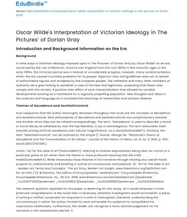 Wilde’s View of Victorian Ideology in Dorian Gray