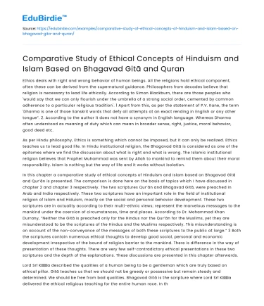Ethical Concepts in Hinduism and Islam: Bhagavad Gitā vs Quran