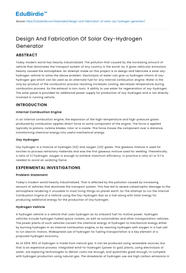 Innovative Solar Oxy-Hydrogen Generator Design