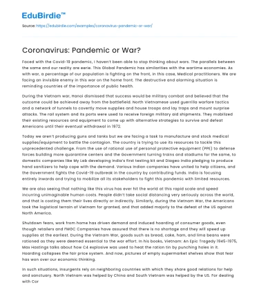 Coronavirus: Pandemic or War?