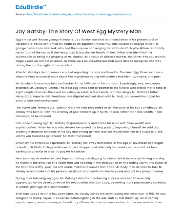 Jay Gatsby: The Story Of West Egg Mystery Man