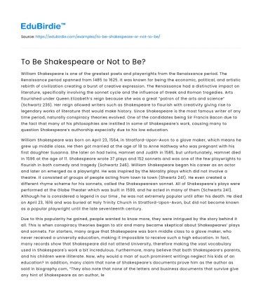To Be Shakespeare or Not to Be?