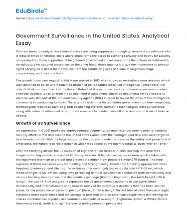 Government Surveillance in the United States: Analytical Essay