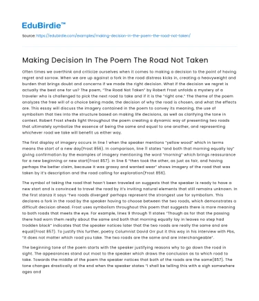 Making Decision In The Poem The Road Not Taken
