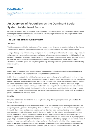 An Overview of Feudalism as the Dominant Social System in Medieval Europe