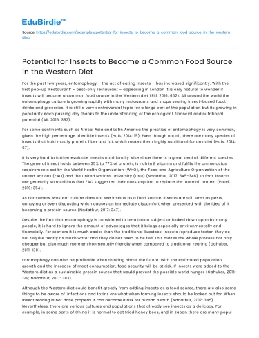 Potential for Insects to Become a Common Food Source in the Western Diet