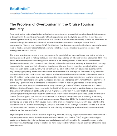 The Problem of Overtourism in the Cruise Tourism Industry