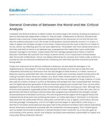 General Overview of Between the World and Me: Critical Analysis