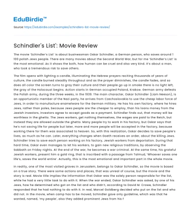 Schindler’s List’: Movie Review