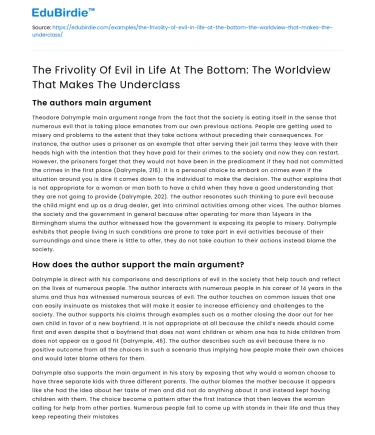 The Frivolity of Evil: Worldview of the Underclass