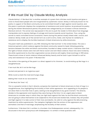 If We must Die’ by Claude McKay Analysis