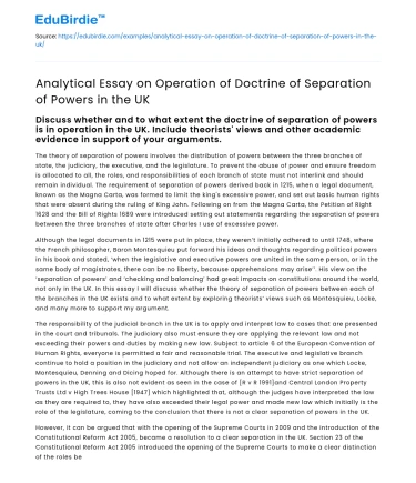 Analysis of Separation of Powers in UK