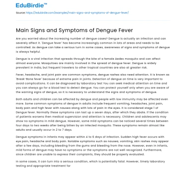 Main Signs and Symptoms of Dengue Fever
