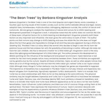 “The Bean Trees” by Barbara Kingsolver Analysis