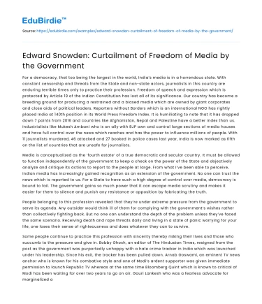 Edward Snowden: Curtailment of Freedom of Media by the Government