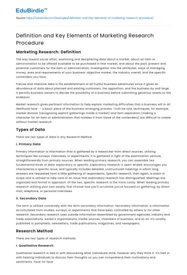 Definition and Key Elements of Marketing Research Procedure