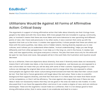 Utilitarians Oppose Affirmative Action