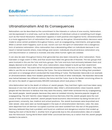 Ultranationalism And Its Consequences