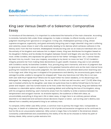 King Lear Versus Death of a Salesman: Comparative Essay