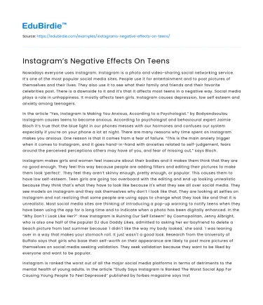 Instagram’s Negative Effects On Teens