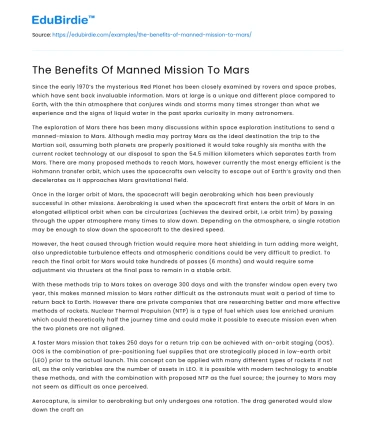 The Benefits Of Manned Mission To Mars