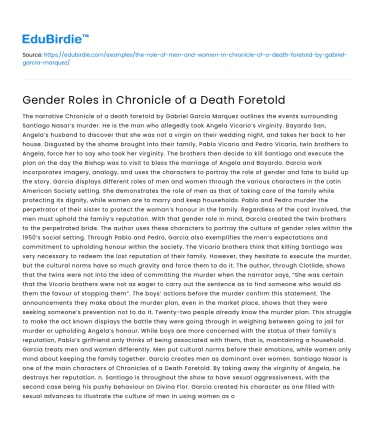 Gender Roles in Chronicle of a Death Foretold