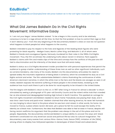 What Did James Baldwin Do in the Civil Rights Movement