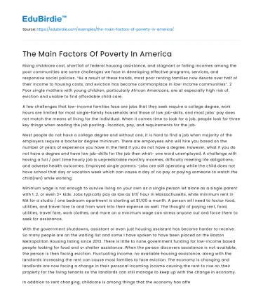 The Main Factors Of Poverty In America