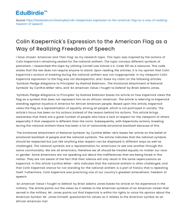 Kaepernick’s Expression: Realizing Freedom of Speech