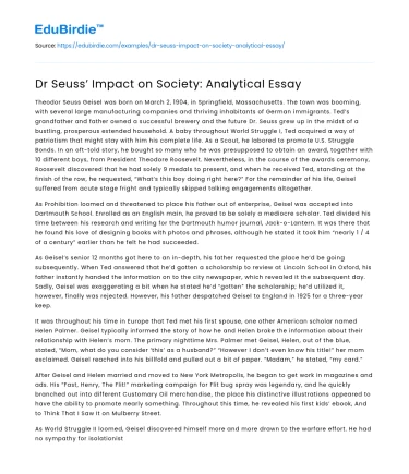Dr Seuss’ Impact on Society: Analytical Essay