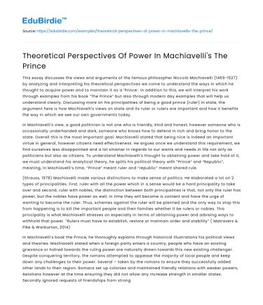 Theoretical Perspectives Of Power In Machiavelli’s The Prince