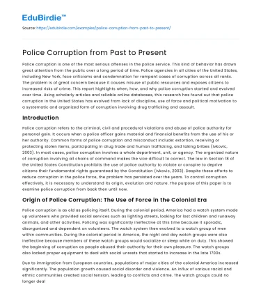 Police Corruption from Past to Present