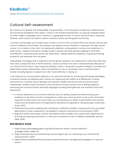 Cultural Self-assessment