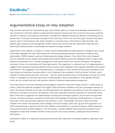 Argumentative Essay on Gay Adoption