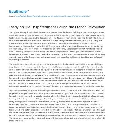Essay on Did Enlightenment Cause the French Revolution
