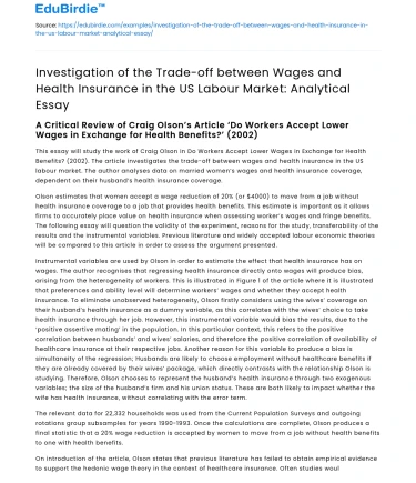 Trade-off between Wages and Health Insurance in US Labour Market