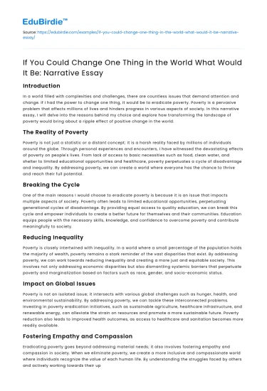 If You Could Change One Thing in the World What Would It Be: Narrative Essay