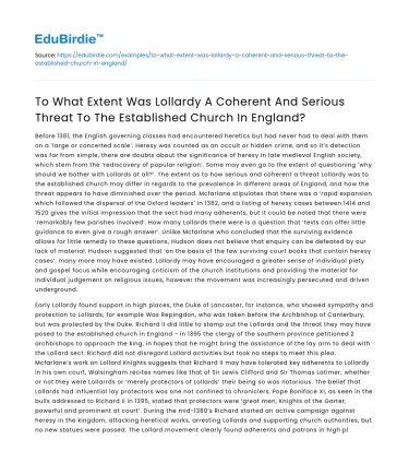 Lollardy: Threat to English Church?