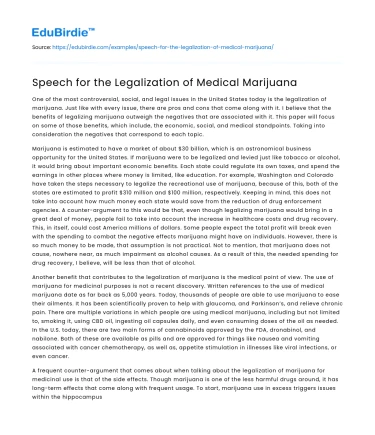 Speech for the Legalization of Medical Marijuana