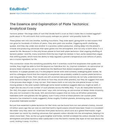 The Essence and Explanation of Plate Tectonics: Analytical Essay