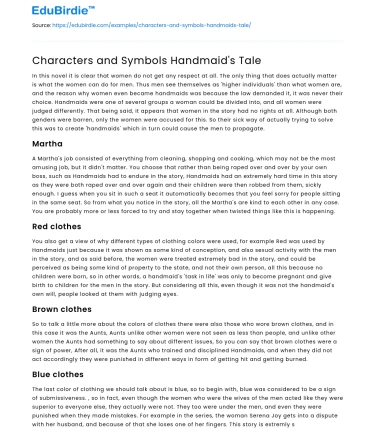Symbolism and Characterization in The Handmaid’s Tale
