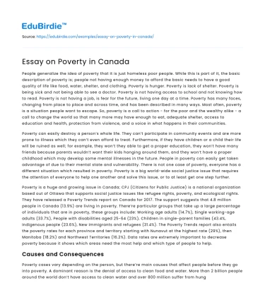 Essay on Poverty in Canada