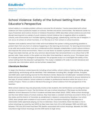 School Violence: Educator’s Perspective on Safety
