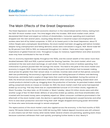 The Main Effects of the Great Depression