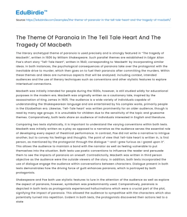 The Theme Of Paranoia In The Tell Tale Heart And The Tragedy Of Macbeth