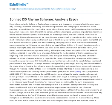 Sonnet 130 Rhyme Scheme: Analysis Essay